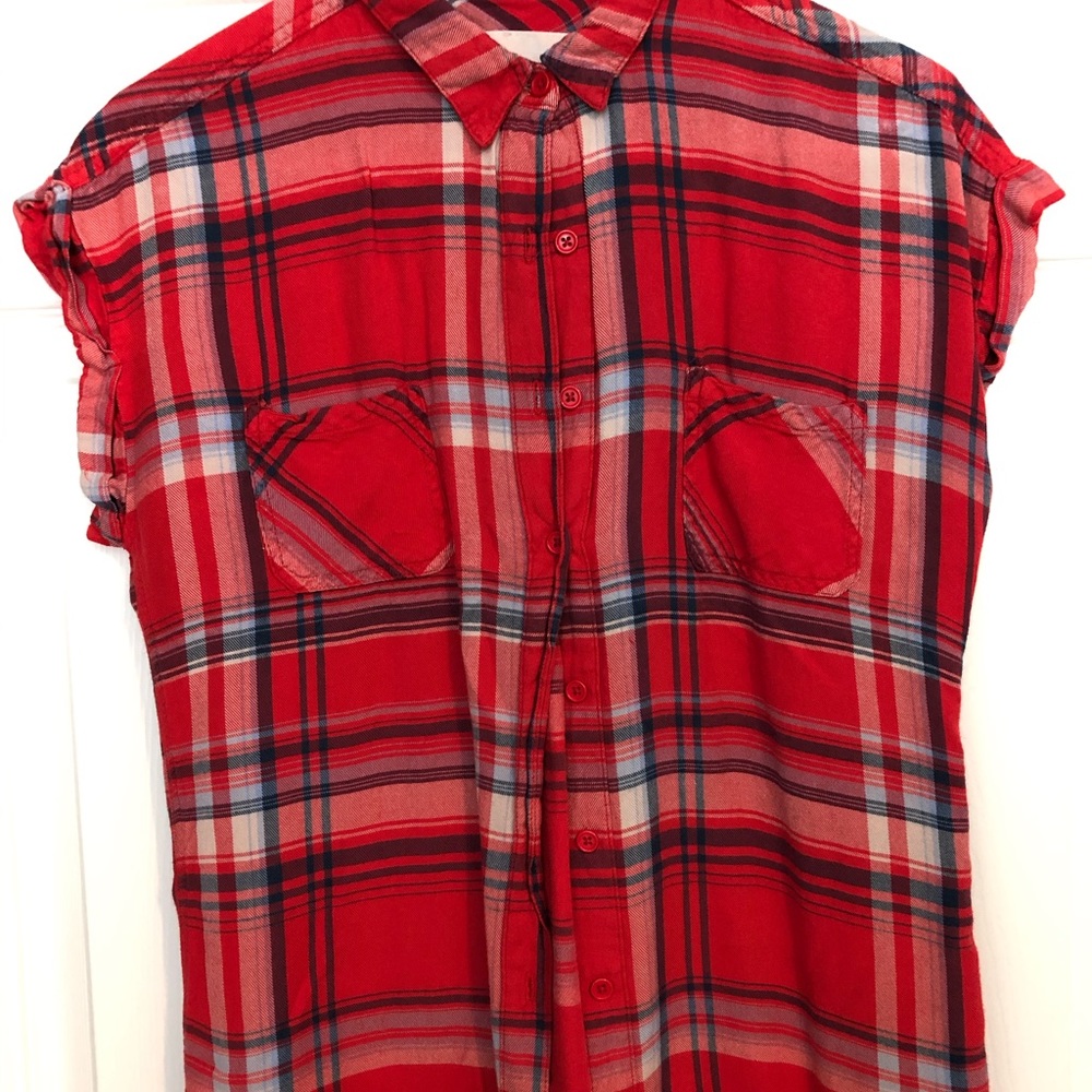 Red White and Blue Button Up Top